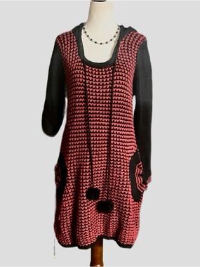 Women's Black and Pink Knit Sweater Dress